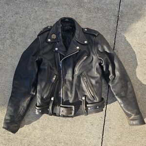 VINTAGE Harley Davidson Mens Med Leather Motorcycle Biker Jacket Distressed